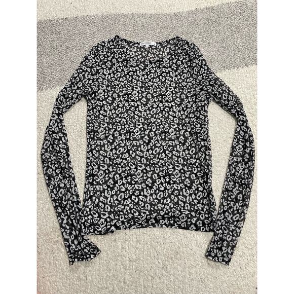 Y2K Antistar Shirt Medium Mesh Sheer Long Sleeve Top Black Animal Print Mob Wife - Picture 1 of 8